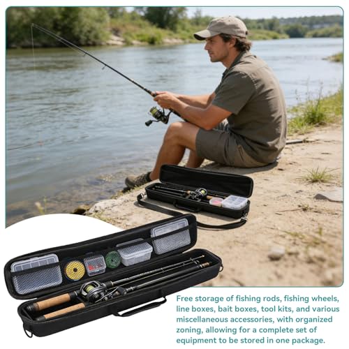Travel Fishing Rod Case Hard Shell, Fishing Pole Carrying Case for Travel Fishing Rod Bag Carrier Case Fishing Pole Travel Case with Shoulder Strap for Fishing Tools