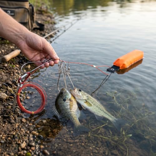 Fishing Stringer, 5 Detachable Stainless Steel Clips, 3.5m PVC Coated Rope, High Visibility Float, Large Capacity Storage for Kayak Boat Shore Fishing