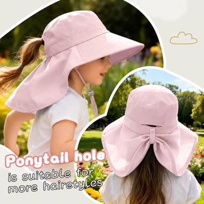 ZOORON Outdoor Kids Sun Hat with Neck Flap UPF 50+ Sun Protection Fishing Hat Wide Brim Summer Kids Beach Hats for Girls Boys - color: 1pack-pink