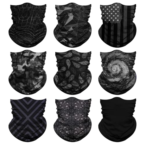 Neck Gaiter for Men Women Headwear Bandana Head Wrap Face Scarf Mask Cover Warmer Balaclava-Seamless & Versatile - color: B-men-black-series