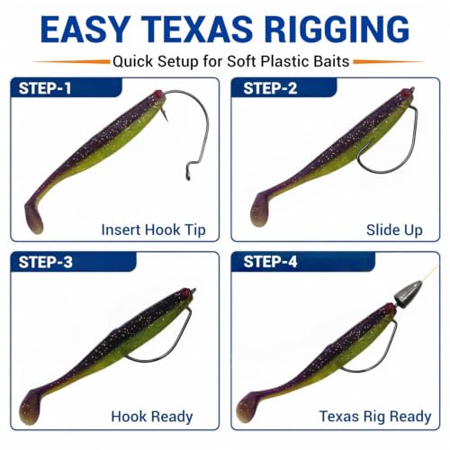 120Pcs Bass Hooks Set, Strong Offset Bass Fishing Hooks Freshwater Barbed Sharp Worm Hooks for Texas Rigging Fishing Extra Wide Gap 6 Sizes Assorted #1 1/0 2/0 3/0 4/0 5/0