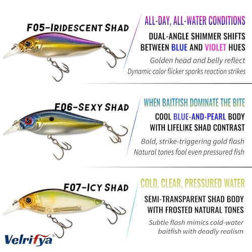 Flat Sided Japanese-Style Crankbait Elfin Shad – Medium Diving Bass Fishing Lure, Hard Bait Shad Crankbait for Freshwater Velrifya - color: 06-Sexy Shad