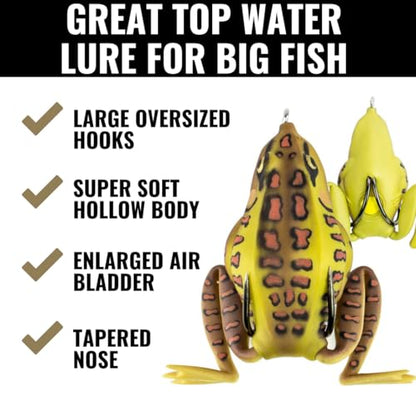 Lunkerhunt - Topwater Fishing Lures for Bass Trout Fishing | Combat Frog Lure for Big Fish | Award Winning Hollow Body Frog Fishing Bait with Weedless Hooks - color: Cane