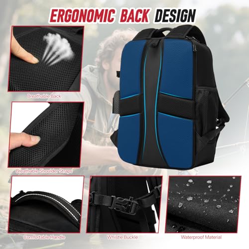 Fishing Tackle Backpack with 2 Rod Holders, Water-Resistant Fishing Gear Storage Bag, Tackle Bag for Fishing Equipment, Fisher Gifts For Men, Black - color: A-Black(Without tackle box)