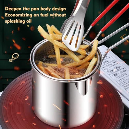 49oz Deep Frying Pot Set – w/Basket, Lid, Tongs for Tempura, Chicken, Fries & Fish