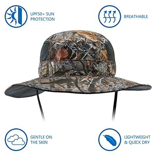 BASSDASH UPF 50+ Sun Fishing Hat Water Resistant with Detachable Neck Flap - color: Autumn Forest