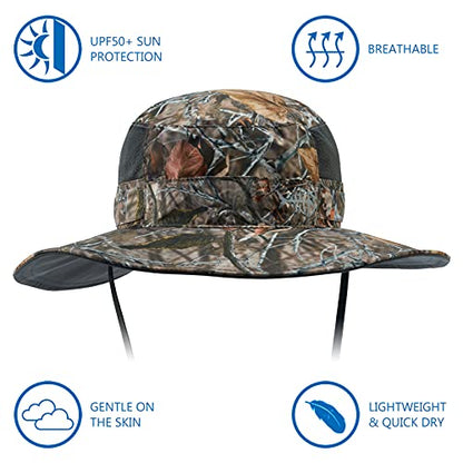 BASSDASH UPF 50+ Sun Fishing Hat Water Resistant with Detachable Neck Flap - color: Autumn Forest