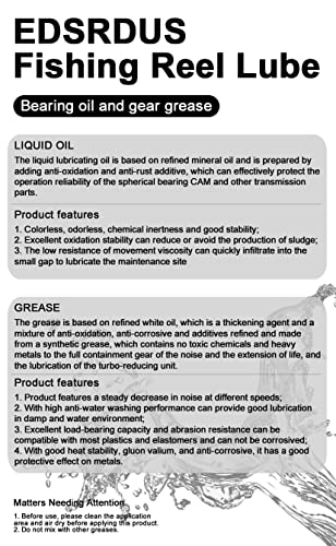 EDSRDUS Reel Care Combo Fishing Reel Oil & Grease Kit for Fishing Reel Maintenance, Spinning Reel & Bearing Maintenance Oil, Set for All Types of Fishing Reels 0.64OZ (20ml) x2 Pack