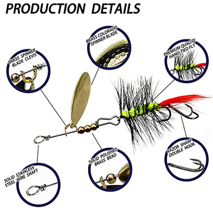 Trout Lures Fishing Spinnerbaits, Rooster Bait Tail Hard Metal Brass Spinner Baits Trout Fishing Lures for Bass Salmon Pike Freshwater Saltwater - color: A1-N03-6pcs-1/16oz
