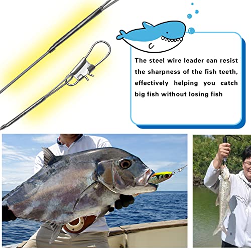 Benykyo Fishing Leader 40 lb High Strength Fishing Leaders with Swivels and Snaps，Steel Fishing Leaders Freshwater & Saltwater，Silver 60Pcs - size: 6"