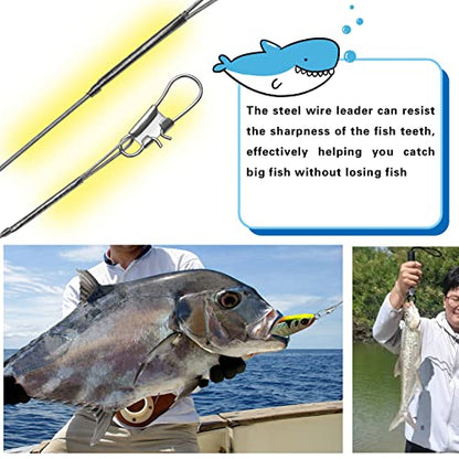 Benykyo Fishing Leader 40 lb High Strength Fishing Leaders with Swivels and Snaps，Steel Fishing Leaders Freshwater & Saltwater，Silver 60Pcs - size: 6"