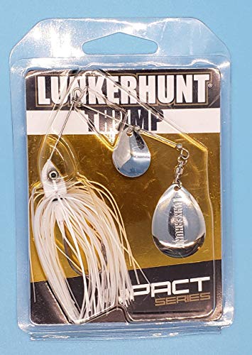 Lunkerhunt Spinner Baits for Bass Fishing with Skirt Jig | Double Willow Leaf Metal Blade Spinning Fishing Lure Bait Emits High Vibration Attracts and Cast Big Fish | Effective Swim Bass Jigs Plastic - color: Ghost