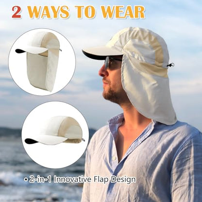 Mens Sun Hat with Breathable Mesh Sun Hats for Men Sun Protection Fishing Hat with Neck Flap for Hiking Cycling - color: Beige