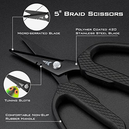 KastKing Kalibrate Fishing Line Spooler & 5’’ Braid Scissors - W/Line Counter, Patented Accessories, Portable, Compact, for Spinning & Casting Reels - No Line Twist, Fishing Gears Gifts for Men - style: Patented Line Spooler & Scissor - Black