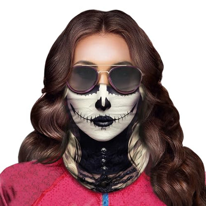 Obacle Skull Face Mask for Women Dust Wind Sun Protection Rave Festival Riding - color: Women White Face Black Lip Nose