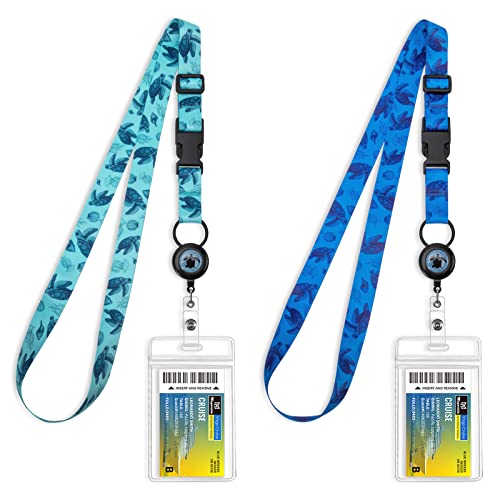 MNGARISTA Cruise Lanyards, Adjustable Lanyard with Retractable Reel, Waterproof ID Badge Holder for All Cruises Ships Key Cards, 2pack - color: Sea Turtle