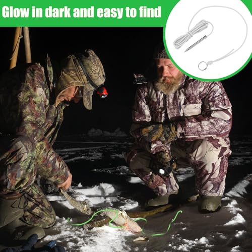 Soulchen 2 PCS 10 Ft 550lb Glow in The Dark Paracord Fishing Stringer Fish Holder with Stainless Steel Fish Spike and 1 Inch Split Ring - color: White,Glow in Blue