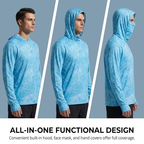 Tough Outfitters Hooded Fishing Shirt UPF 50+ Realtree Camo Sun Hoodie for Men Women – Long Sleeve UV Protection Lightweight - color: Blue, size: Medium