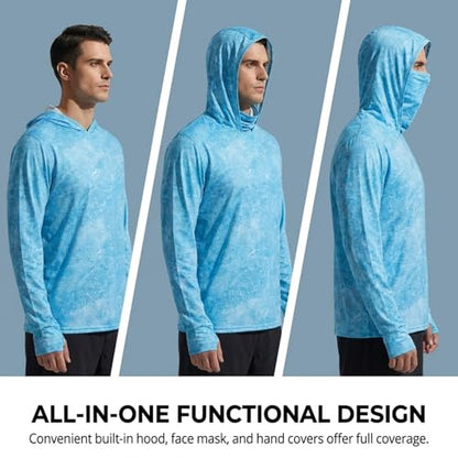 Tough Outfitters Hooded Fishing Shirt UPF 50+ Realtree Camo Sun Hoodie for Men Women – Long Sleeve UV Protection Lightweight - color: Blue, size: Medium