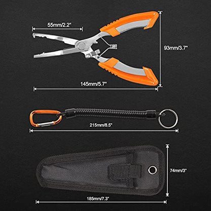 Fishing Pliers Bent Nose Stainless Steel Hook Remover Fishing Scissors Fishing Line Cutter Split Ring Pliers Wire Cutter Braid Cutter Multi-Purpose Fishing Pliers with Sheath and Lanyard - style: Bent Nose