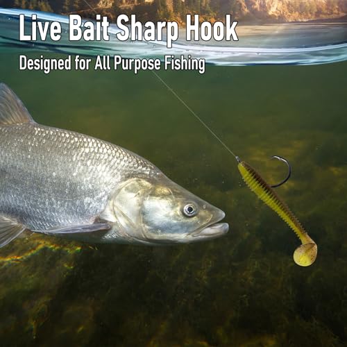 Dr.Fish 30 Pack in-line Circle Hooks 1X Strong Freshwater&Saltwater Fishing Hooks Non-Offset Wide Gap Light Wire Bass, Catfish, Striper - size: #4-30 Pack