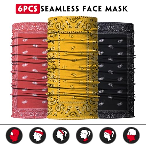 Venswell Neck Gaiter Face Mask Men Women,Seamless Bandana Rave Face Cover Scarf Mask,Balaclava,Headband, Head Wrap,Headwear - color: A-women Paisley