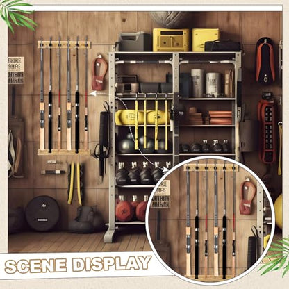 Arrowbash Wall Mounted Fishing Rod Holder Wooden Vertical Fishing Rod Rack Fishing Pole Holders for Garage Holds up to 6 Rods Fishing Gear Storage Organizer Grandpa(Bamboo Wood Color)