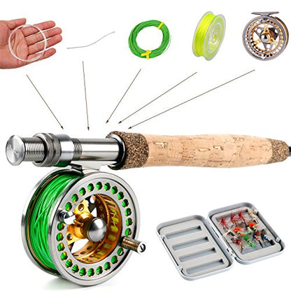 Sougayilang Fly Fishing Rod Reel Combos with Lightweight Portable Fly Rod and CNC-machined Aluminum Alloy Fly Reel,Fly Fishing Complete Starter Package - color: Fly Fishing Full Kit 5-6#