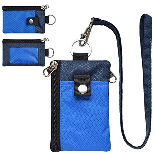 CHENSPRX Minimalist RFID Blocking Small Wallet with ID Window,WaterResistant Zip Id Case Wallet with Lanyard Keychain for Cards,Cash,Travel,Women,Men - color: Blue+Navy