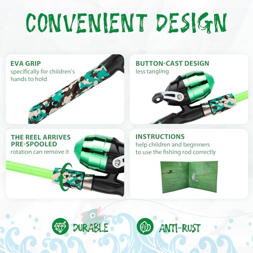 WIDDEN Kids Fishing Pole, Portable Telescopic Kids Fishing Poles for Boys and Girls, Fishing Rod and Reel Combo Kit with Tackle Box, and Fishing Net, Best Fishing Pole for Toddler Youth - color: Blue+Green