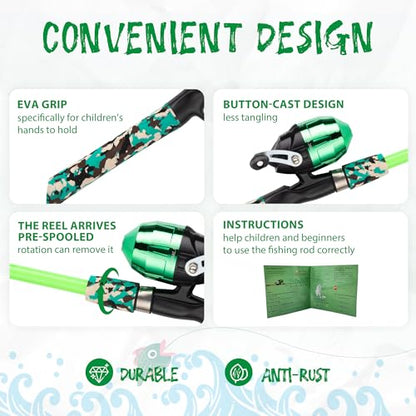 WIDDEN Kids Fishing Pole, Portable Telescopic Kids Fishing Poles for Boys and Girls, Fishing Rod and Reel Combo Kit with Tackle Box, and Fishing Net, Best Fishing Pole for Toddler Youth - color: Blue+Green