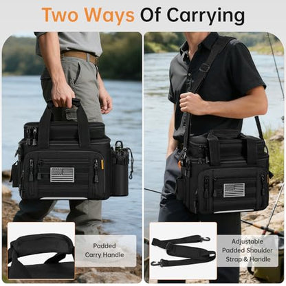 Fishing Tackle Bags with 4 * 3600 Tackle Trays - Saltwater & Freshwater Fishing Gear Bag Padded Shoulder Strap Tackle Box Bag (Black) - color: Black, style: Includes Trays