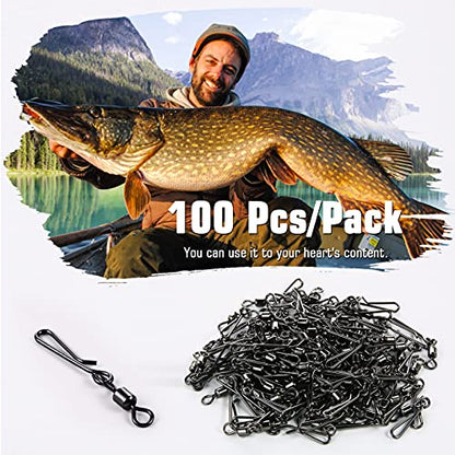 AMYSPORTS Rolling Connector Fishing Swivel Saltwater Corrosion Resistance Snap Swivels Kit Stainless Quick Fishing Snap Barrel Freshwater Trolling Accessories - size: Size 8+8 (22lb) 100 pcs