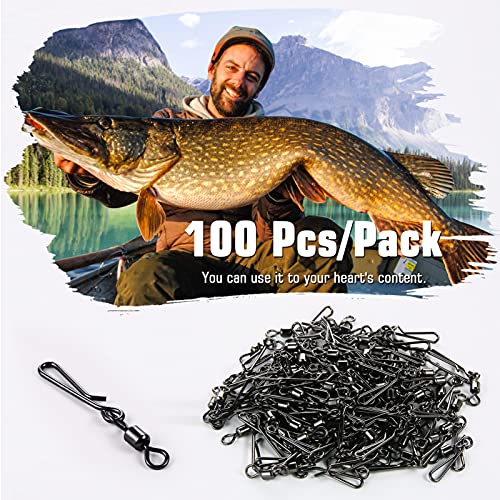 AMYSPORTS Rolling Connector Fishing Swivel Saltwater Corrosion Resistance Snap Swivels Kit Stainless Quick Fishing Snap Barrel Freshwater Trolling Accessories - size: Size 8+8 (22lb) 100 pcs