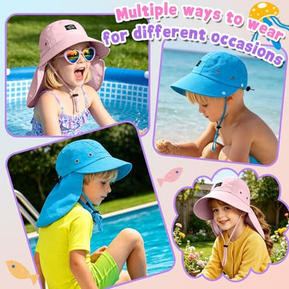 Kids Sun Hat with Detachable Neck Flap for Boys & Girls Wide Brim Fishing Hat for Kids Water Resistant UV Protection - color: 1 Pack-light Pink