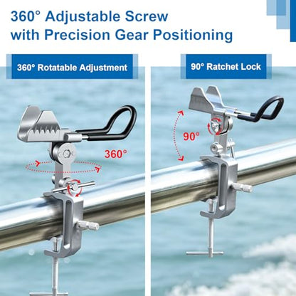 2 Pack Fishing Rod Holders for Boat, 360° Adjustable Stainless Steel , Compatible with Round/Square Rail & Boat Gunwale, Marine Grade Fishing Rod Mount for Boat Kayak - color: Silver
