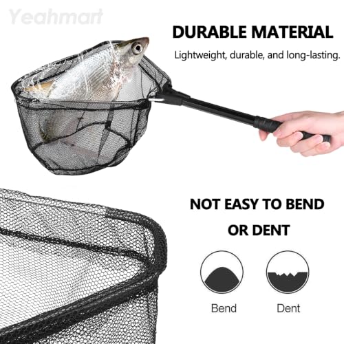 Yeahmart Fishing Landing Net with Telescopic Aluminum Handle Pole, Collapsible Nylon Mesh Minnow Fish Net for Saltwater & Freshwater, Portable Fishing Gear for Kids, Men, Women, Extends 21-75 Inches - style: 21" Full Length (Black-fixed Handle)