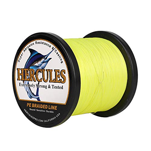 HERCULES Cost-Effective Super Cast 8 Strands Braided Fishing Line 10LB to 300LB Test for Salt-Water,109/328/547/1094 Yards(100M/300M/500M/1000M),Diam.#0.12MM-1.2MM,Hi-Grade Performance,Variety Colors - color: Fluorescent Yellow, size: 20LB-0.20MM-2187YDS(