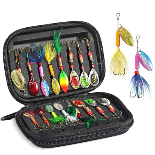 Fishing Lures Inline Spinner Baits, Trout Bass Fishing Gears with Treble Ultra-Sharp Hooks, Rooster Tail Fishing Lures for Trout Salmon