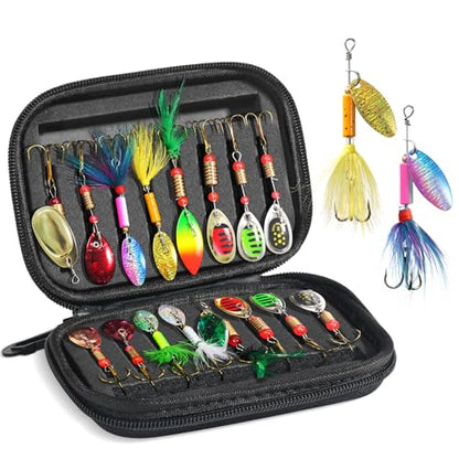 Fishing Lures Inline Spinner Baits, Trout Bass Fishing Gears with Treble Ultra-Sharp Hooks, Rooster Tail Fishing Lures for Trout Salmon