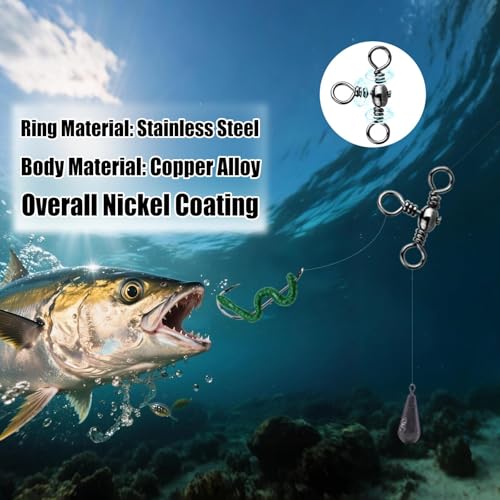 3 Way Swivels Fishing Tackle - 25Pcs/50Pcs Three Way Swivel Black T-Turn Barrel Swivel High Strength Connector for Catfish Rigs - size: 3/0#_132lbs_25pcs