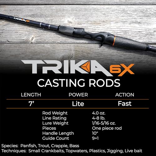 TRIKA 6X Spinning/Casting Carbon Rod Carbon Weave Rod for Extra Sensitive Vibration | Longer Casting | Lightweight Freshwater Fishing Pole - style: Casting - 7' Lite Fast 1 Pc.