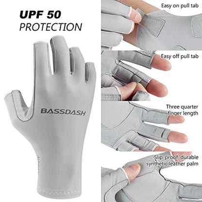 Bassdash ALTIMATE UPF 50+ Women’s Fishing Gloves UV Sun Protection Fingerless Gloves for Kayaking Paddling Hiking Cycling Driving Shooting Training - color: Pure Grey, size: X-Small