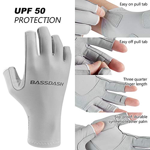 Bassdash ALTIMATE UPF 50+ Women’s Fishing Gloves UV Sun Protection Fingerless Gloves for Kayaking Paddling Hiking Cycling Driving Shooting Training - color: Pure Grey, size: Small