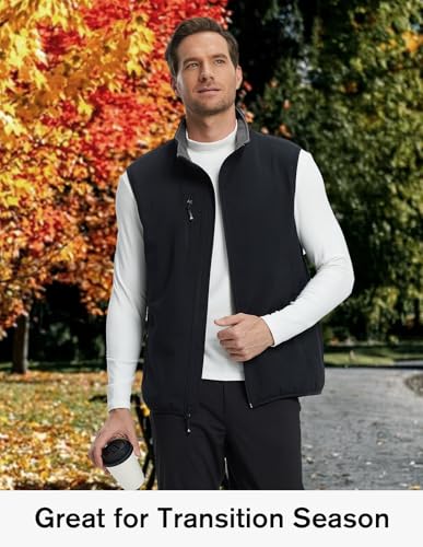 fit space Men's Lightweight Vest Softshell Sleeveless Windproof Jacket with Zipper Pcoket Cycling Travel Hiking Running Golf - color: Black, size: XX-Large