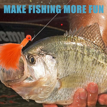 Fishing Jig Heads Crappie Jigs, 25pcs Marabou Jigs Lures Round Ball Head Jig Hooks Hair Jig Feather Fishing Lures for Bass Sunfish Trout Walleye Panfish 1/8oz 1/16oz 1/32oz - size: 1/8oz-25pcs
