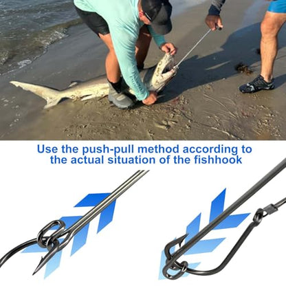 2 Pack Stainless Steel Fishing Hook Remover，Push/Pull Hook Remover，Dehooker Tool,Anti-Lost Saltwater Dehooker Tool Shark Hook Remover - size: 17"