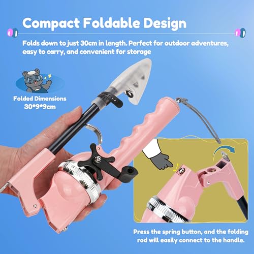 RUNCL Kids Fishing Pole - Portable Folding Fishing Rod and Reel Combo Kit with Spincast Fishing Reel, Kids Sunglasses, Tackle Box, Travel Bag, Gift for Children's Day