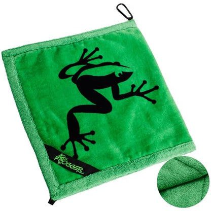 Frogger Amphibian 2-in-1 Golf Towel with Wet and Dry Technology, Green, Premium Golf Bag Accessory with Carabiner Clip, Ultra Absorbent, for Golf Dads - color: Green