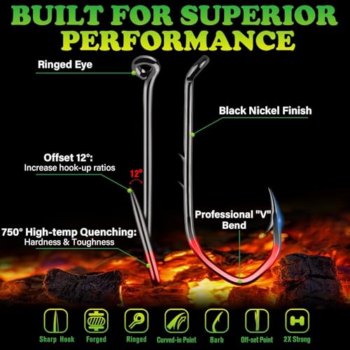 LUCKYFISHING Baitholder Fishing Hooks Saltwater Freshwater 100/80/70/60pcs Professional V Bait Holder Hooks for Bass Trout Crappie Soft Live Baits Black Red with Size 1 2 4 6 8 1/0-6/0 - color: Black, size: Size: 6#-100pcs